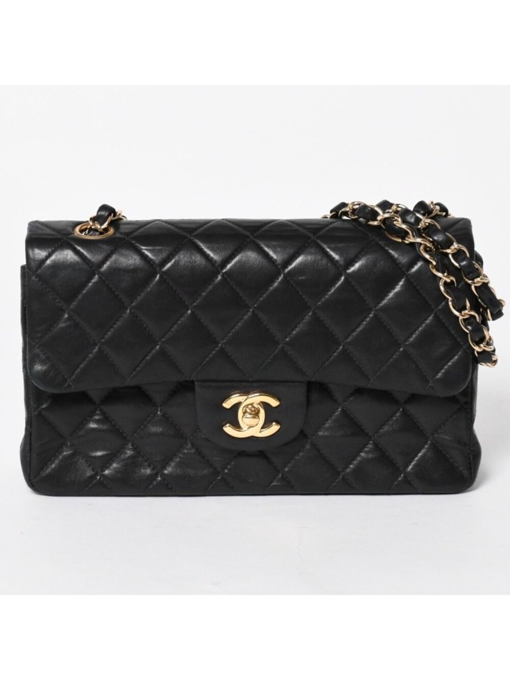 Chanel Quilted 23 Double Flap Chain Shoulder Bag CC Logo Lambskin Black